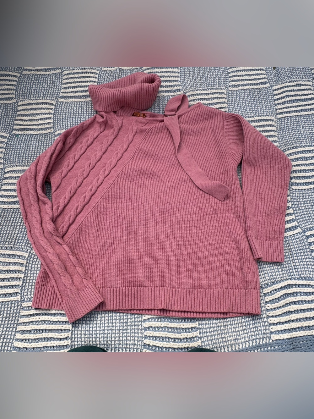 Belldini Rose Cable Turtleneck Sweater with Neck Tie